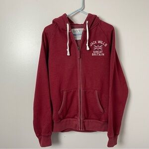 Jack Wills Hooded Sweatshirt – Zip Up, Front Pocket – Red – Size Large